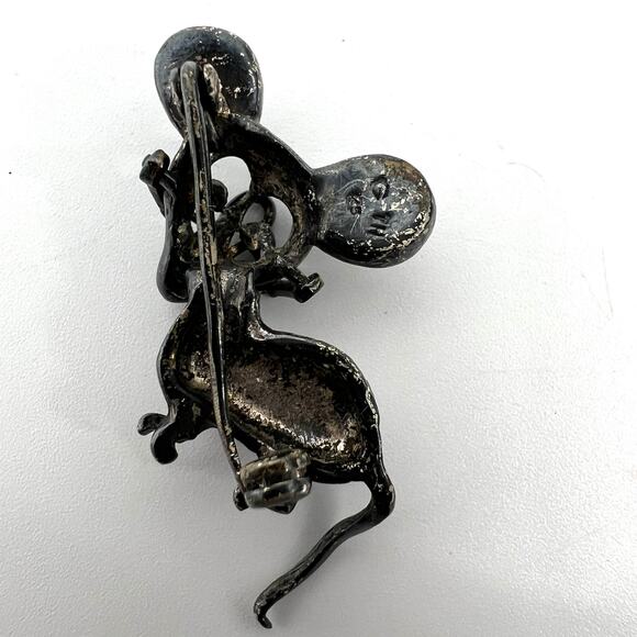 Vintage Marcasite Studded Garnet Eyed Mouse Brooch Sterling Silver 1" **READ** - Picture 3 of 5
